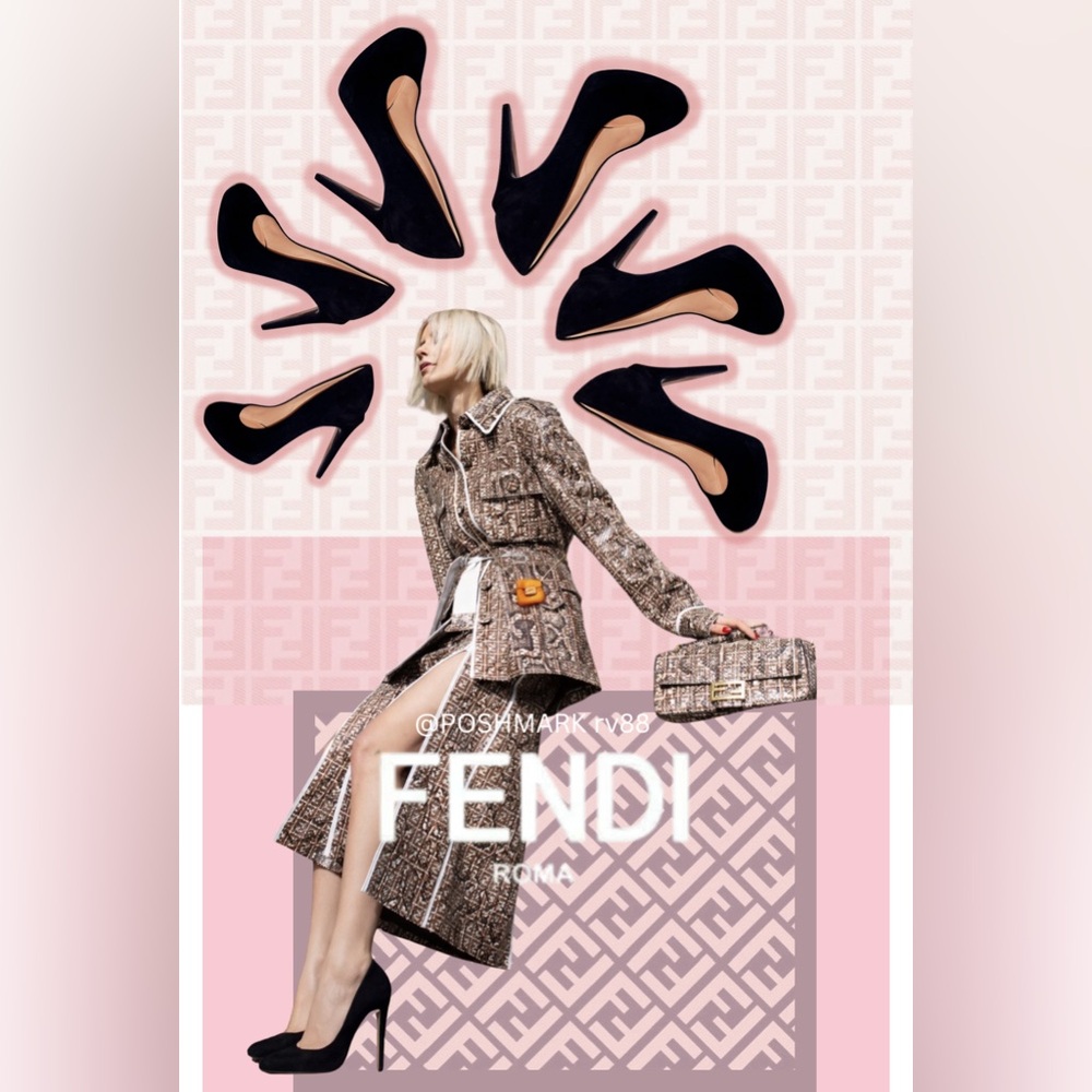 FENDI Suede Platform Pumps Rounded Toe Black Size 39